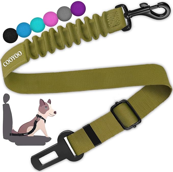 COOYOO Dog Seat Belt,Retractable Dog Car Harness Seat Belt for Car Adjustable Nylon Pet Safety Seat Belts Heavy Duty & Elastic Bungee Buffer-PawvioPets
