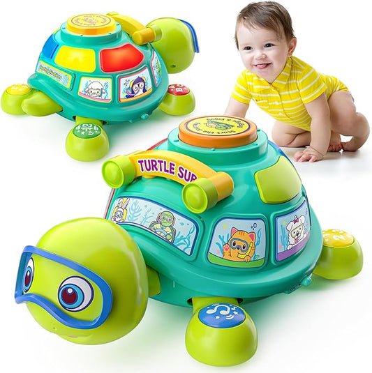 Educational Baby Toys 6-12 Month, Musical Crawling Turtle, Infant Toys for 6 7 8 9 10 Month Old Boy Girl, Christmas Bilingual Baby Gifts for 3-6-9-12 Months-PawvioPets