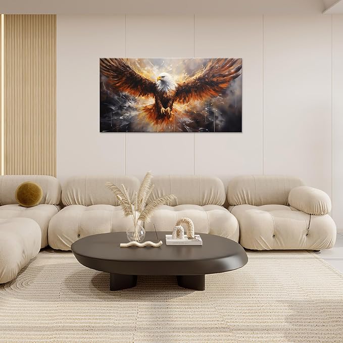 Bald Eagle Animal Large Canvas Flying Bird Wildlife Oversize Wall Art Living Room Big Wings Kitchen Pictures Framed Prints Aesthetics Wall Decor Painting Artwork for Bedroom Dining Office Home 60"x30"-PawvioPets