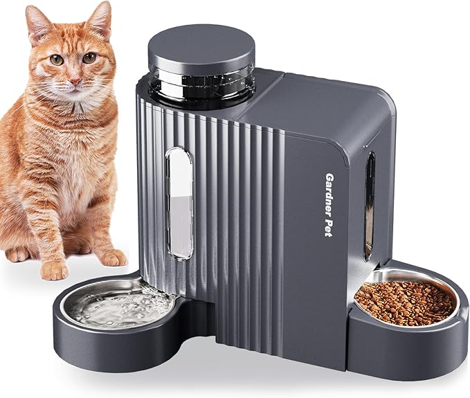 Gardner Pet Automatic Gravity Cat Food Feeder and Water Dispenser Stainless Steel Two-in-One Set Large Capacity Dispenser for Pets Dogs, Puppies, Kittens, Rabbits-PawvioPets
