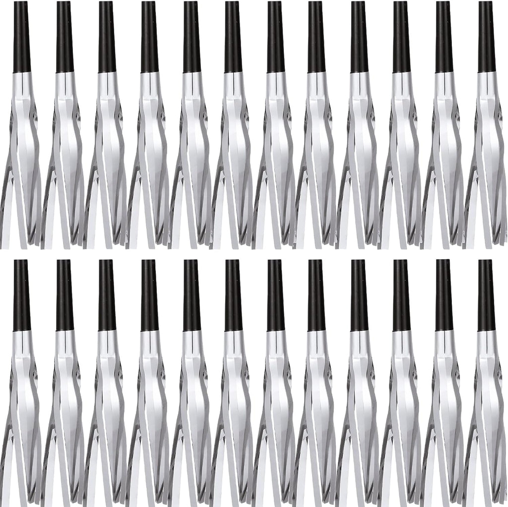 24 Pcs Noise Makers Glitter Metallic Fringed Noise Makers Horns for Baby Shower, Kids Birthday, New Year Party Favor - Silver