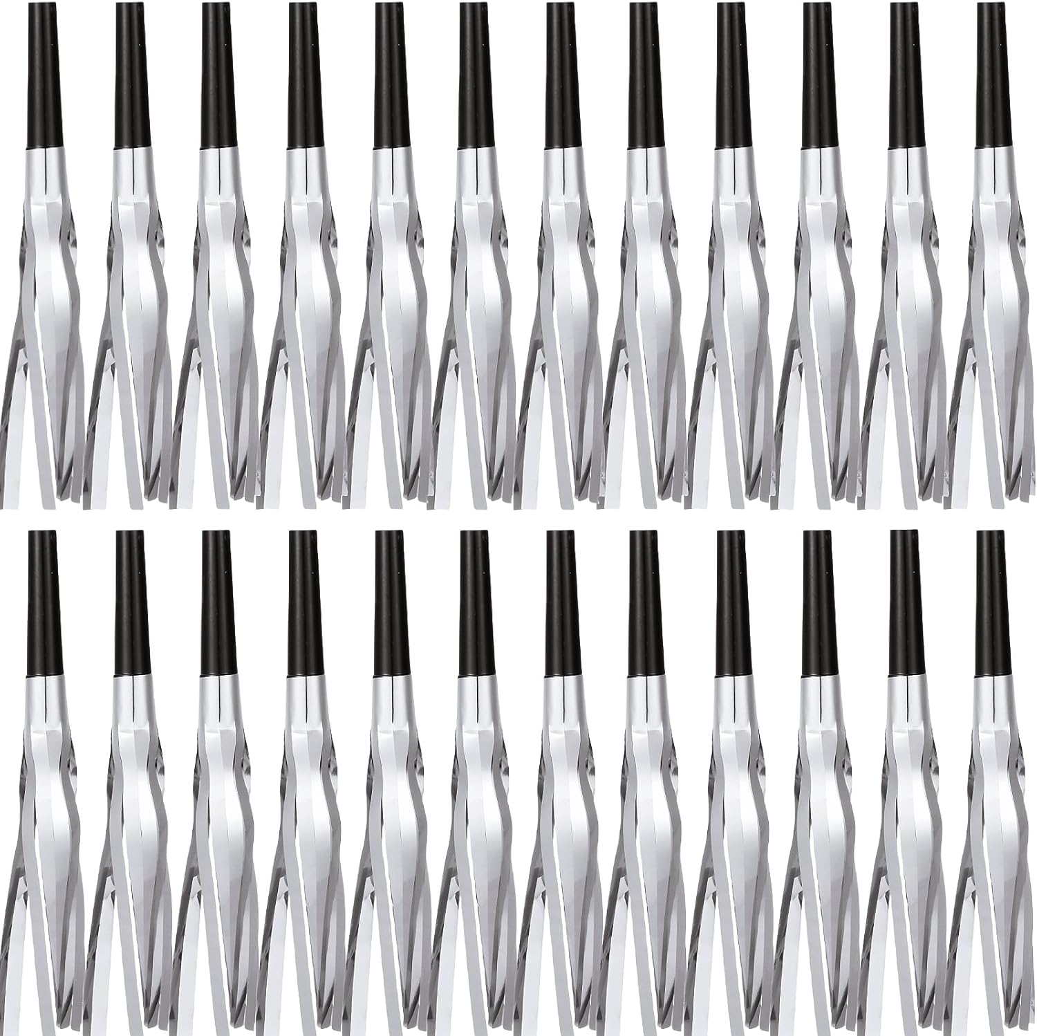 24 Pcs Noise Makers Glitter Metallic Fringed Noise Makers Horns for Baby Shower, Kids Birthday, New Year Party Favor - Silver