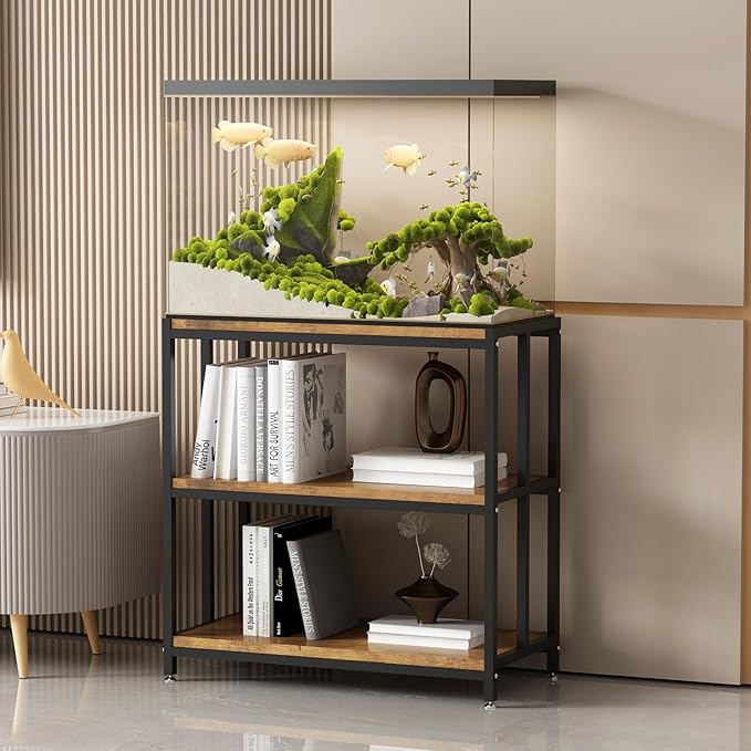 20 Gallon Metal Aquarium Stand with Shelves for Fish Tank Accessories Storage, Reptile Tank Turtle Terrariums Stand for Home Office (Black)-PawvioPets