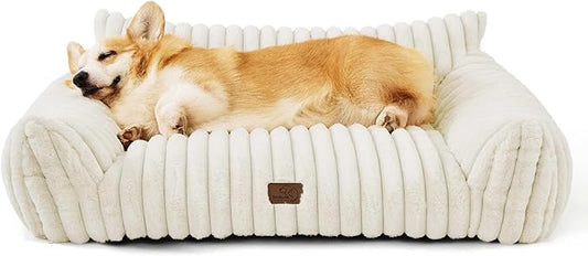 Bedsure Cute Dog Couch for Large Dogs- Fluffy Pet Sofa, Dog Couch Bed with Removable, Washable Cover, Supportive Pet Bed, 36inch, Cream-PawvioPets