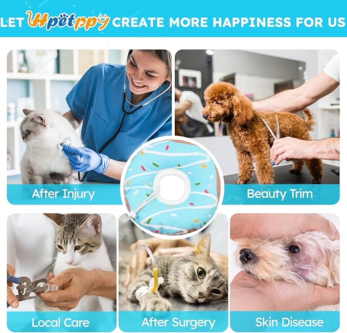 Cat Cone Collar Soft, Waterproof Cat Recovery Collars Spay Cones to Stop Licking Cute Donut E Collar After Surgery Anti-Lick Wound Healing Safety Elizabethan Collar for Kittens (Donut Blue, Small)-PawvioPets