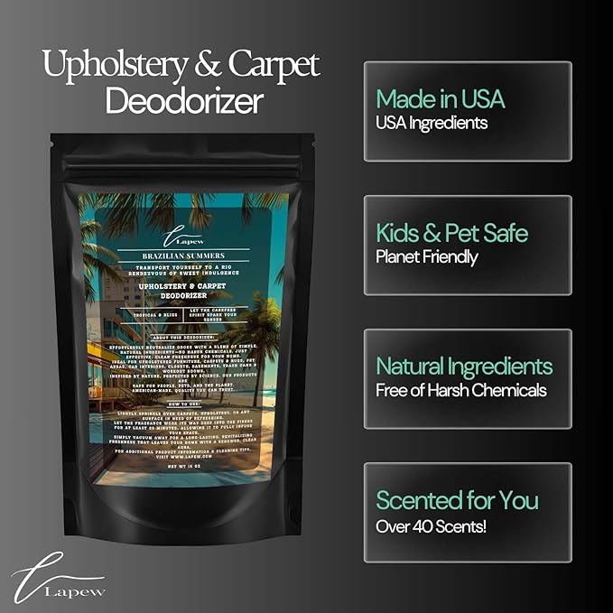 Brazilian Summers Carpet Freshener Powder: Powerful Odor Eliminator for Home, Upholstery Deodorizer, Carpet Deodorizer, Pet Urine, Cat Litter Box - Brazilian Crush Fragrance-PawvioPets