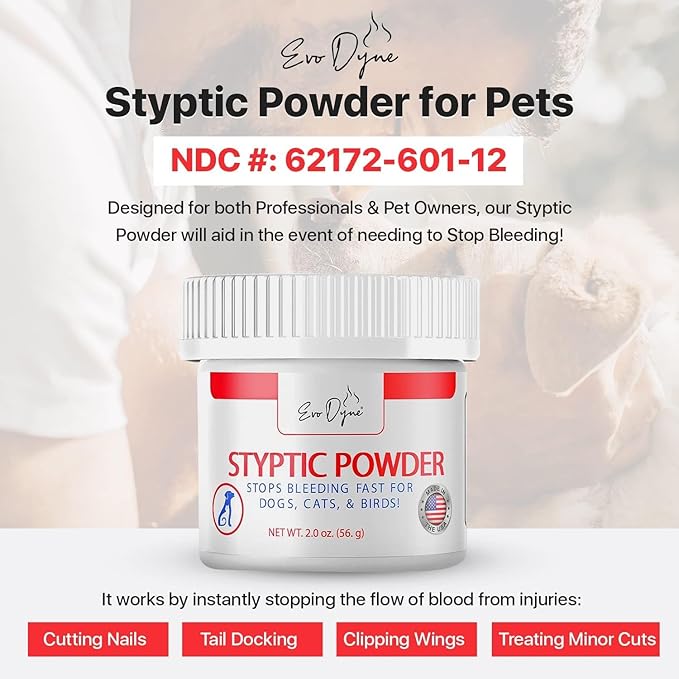 3-PK Styptic Powder for Dogs, Cats, and Birds (2 oz) by Evo Dyne | Fast-Acting Blood Stop Powder for Pets | Quick Stop Bleeding Powder for Dog Nail Clipping, Grooming, Cuts and More (3-Pack)-PawvioPets