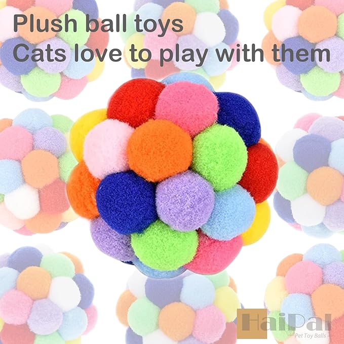 9PCS Cat Toy Balls, 1,75'' Soft Pom Pom Balls for Kittens, Colorful Soft Fuzzy Balls for Cats, Interactive Playing Chewing Toys for Indoor Cats and Kittens, Cute Kitten Kitty Toys-PawvioPets