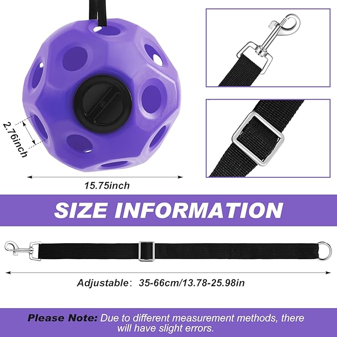 15.75" Hay Ball for Horse with Hanging Strap Slow Feed Horse Treat Ball Extra Large Hanging for Paddock Stall Stable Supplies (Purple)-PawvioPets