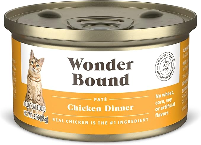 Amazon Brand - Wonder Bound Wet Cat Food, Paté, No Added Grain, 3 oz cans, Pack of 24 (Chicken)-PawvioPets