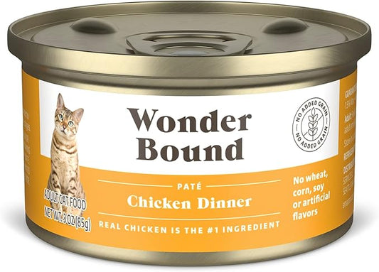 Amazon Brand - Wonder Bound Wet Cat Food, Paté, No Added Grain, 3 oz cans, Pack of 24 (Chicken)-PawvioPets