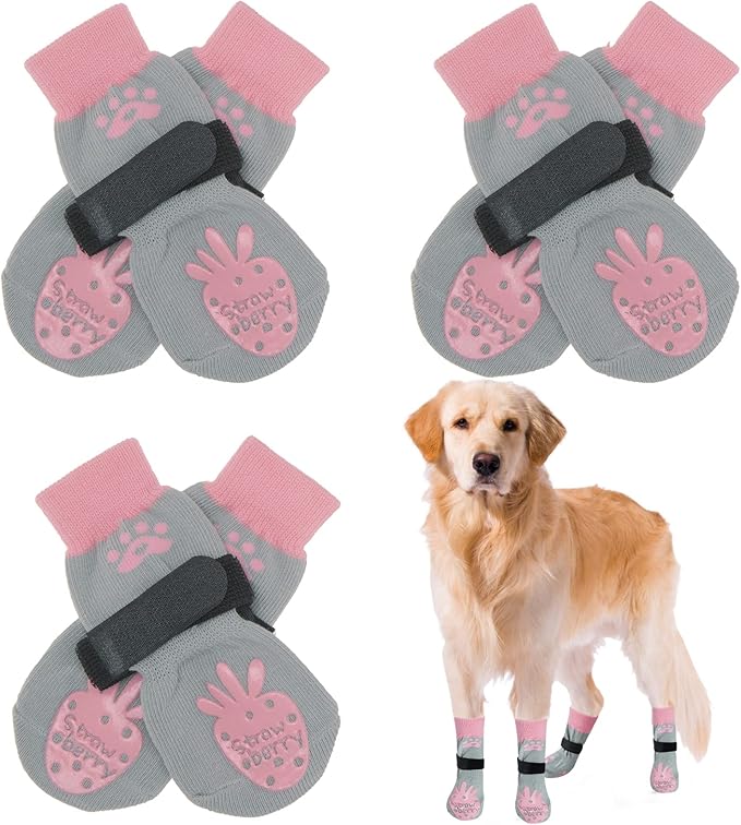 BEAUTYZOO Anti-Slip Dog Socks,Dog Shoes for Hot/Cold Pavement,Paw Protectors with Grips 3 Pairs for Puppy Small Medium Large Senior Old Dogs,Dog Socks to Prevent Licking and Hardwood Floor Protection-PawvioPets