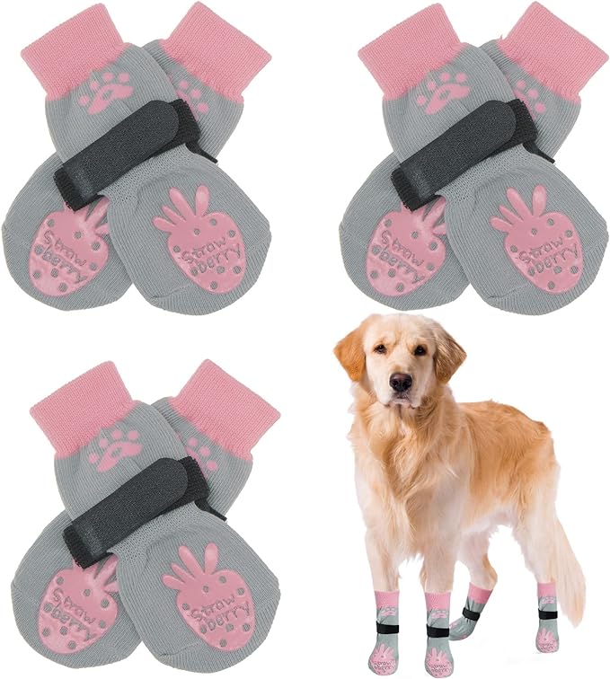BEAUTYZOO Anti-Slip Dog Socks,Dog Shoes for Hot/Cold Pavement,Paw Protectors with Grips 3 Pairs for Puppy Small Medium Large Senior Old Dogs,Dog Socks to Prevent Licking and Hardwood Floor Protection-PawvioPets
