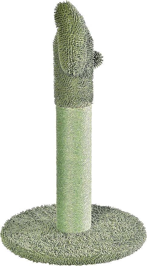 Amazon Basics Cat Scratcher - Indoor Cactus Single Cat & Kittens Scratching Post with Dangling Ball, Medium (25.6"H) - Green-PawvioPets