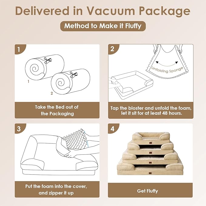 EHEYCIGA Orthopedic Dog Beds for Large Dogs, Waterproof Memory Foam Large Pet Bed with Sides, Non-Slip Bottom and Egg-Crate Foam Dog Couch Bed with Washable Removable Cover, Greige-PawvioPets