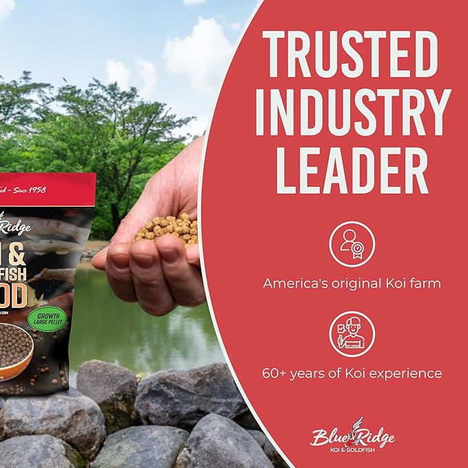 Blue Ridge Koi Fish Food 5lb - Koi Food Large 3/16" Growth Formula, Goldfish Food, Premium Fish Food for Ponds, Ponds Fish Food, Floating Pond Pellets-PawvioPets