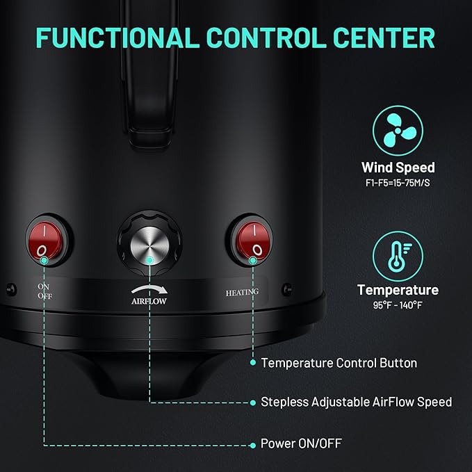 Dog Dryer High Velocity Dog Hair Dryer with 4 Nozzles 5.2HP/3800W (Professional Super Cyclone), Stepless Adjustable Speed Temperature Dogs Grooming Blow Dryer with Heater for Pets Hair Dryer, Black-PawvioPets