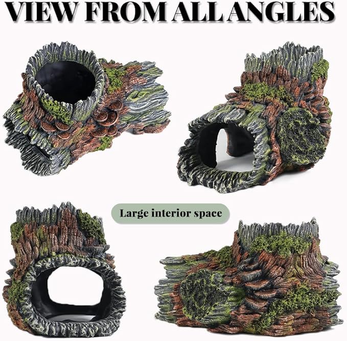 Aquarium Decorations Hollow Tree Trunk Fish Tank Accessories Stump Shelter for Betta Hideout Caves Driftwood for Aquarium Simulation Tree Decor with Holes-PawvioPets