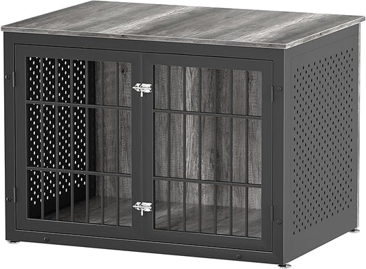 42" Heavy Duty Dog Crate Furniture for Large and Medium Dogs, Enclosed Design Wooden Metal Kennel, Pet Cage Furniture Indoor, Decorative Dog Kennel, End Table-PawvioPets