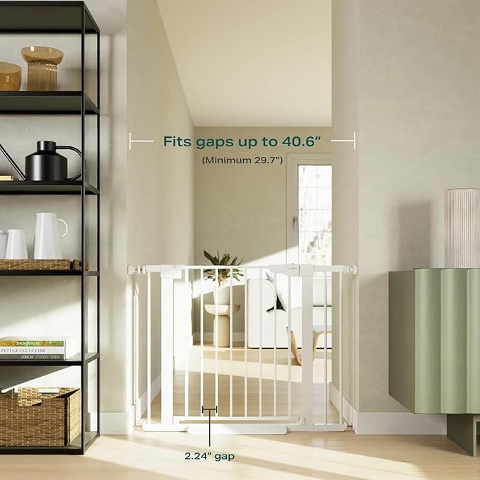 Cumbor 2 Pack 29.7-40.6" Baby Gate for Stairs, Mom's Choice Awards Winner-Dog Gate for Doorways, Pressure Mounted Self Closing Pet Gates for Dogs Indoor, Safety Child Gate with Easy Walk Thru Door-PawvioPets
