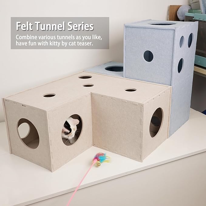 PETKARAY Felt Cat Puzzle Toy, Interactive Cat Toys for Indoor Cats, Interactive Maze for Kitten Felt Puzzle Box with Ball, Beige-PawvioPets