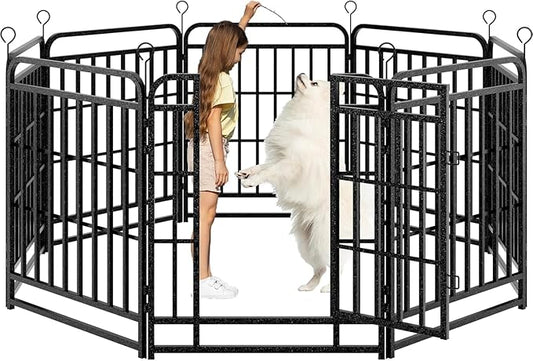 Dog Playpen Outdoor 8 Panels Heavy Duty Dog Fence 32" Height with Thick Pipe Anti-Rust with Doors Portable for RV Camping Yard, Total 18FT, 25 Sq.ft, Snowy Black-PawvioPets