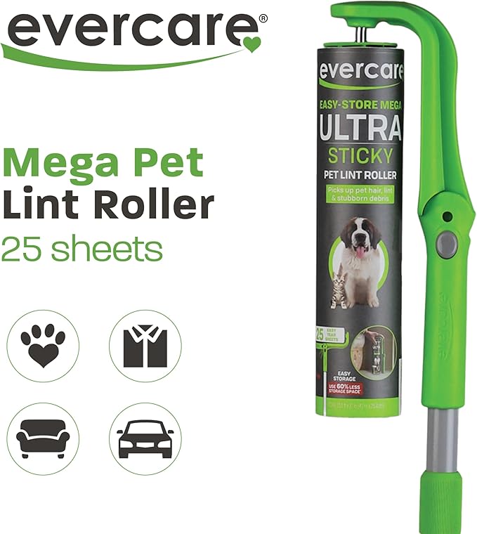 Evercare Easy-Store Mega 25 Layer Extended Handle Pet Lint Roller-PawvioPets
