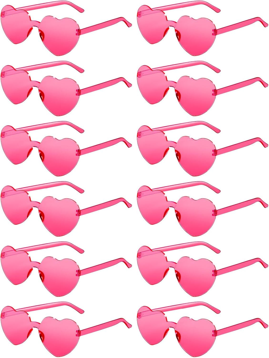 12 Pairs Heart Shaped Sunglasses for Women Colorful Glasses Fun Trendy Transparent Heart Sunglasses Party Favor (Hot Pink)
