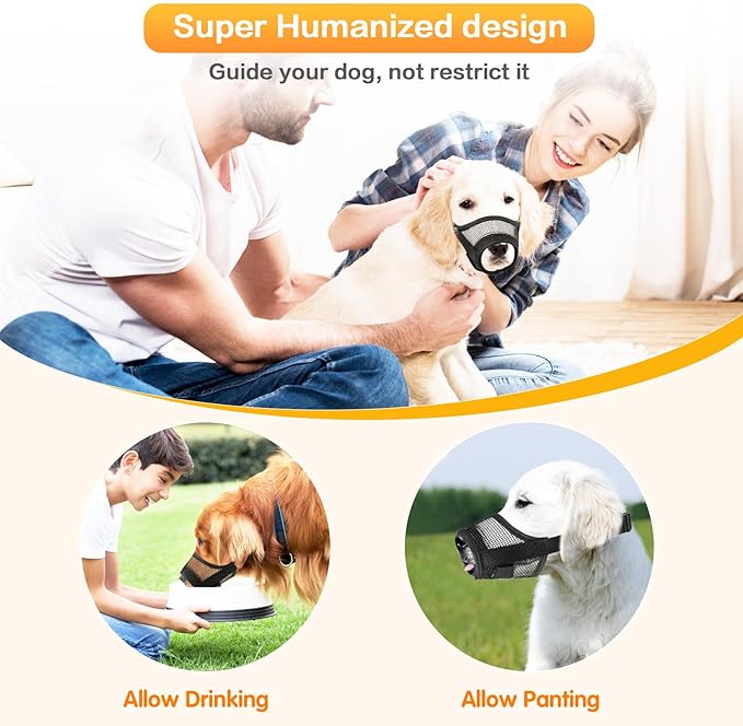 Dog Muzzle, Soft Mesh Muzzle for Medium Sized Dog Mouth Guard, Breathable Adjustable Muzzles to Prevent Biting, No Bark Muzzle for Dogs Allow Panting Drinking (Black, M)-PawvioPets