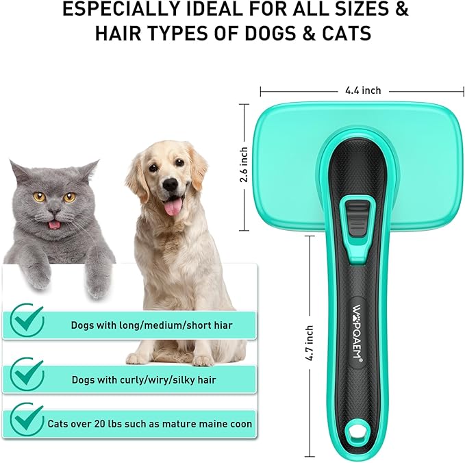Dogs Self Cleaning Slicker Brush for Shedding & Grooming Short Long Haired Pets, Removes Loose Fur, Undercoat, Mats, Tangled for Large Medium Small Sensitive Skin of Cats. Easy to Cleaning-PawvioPets