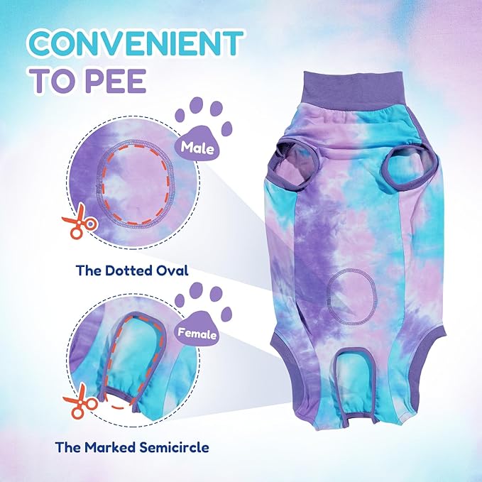 Breathable Dog Recovery Suit for Male/Female, Retro Sky Dye Dog Onesie for Abdominal Wounds, Cone E-Collar Alternative After Surgery to Anti-Licking, Professional Surgery Suit for Dogs-PawvioPets