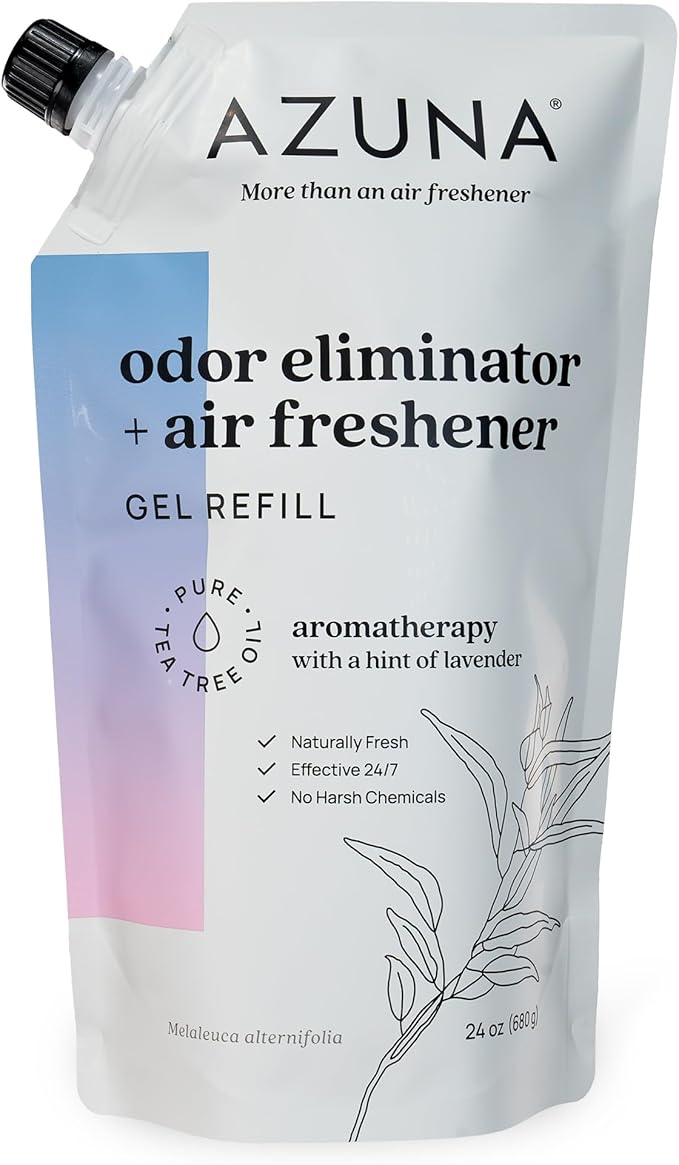 Azuna All-Natural Odor Remover Gel Refill Pouch | Air Purifier with Tea Tree Oil | Plant-Based & Long Lasting | For Pet Odors, Smoke & Strong Odors | Lavender Aromatherapy, 24 oz.-PawvioPets