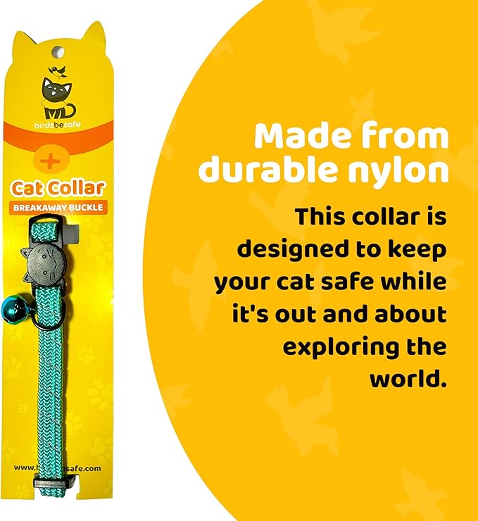 BirdsBeSafe® Break Away Cat Collar with Bell, Reflective Thread for Night Visibility, Comfortable Elastic Stretch Cat Collar to Protect Cat from Getting Stuck in The Garden.-PawvioPets