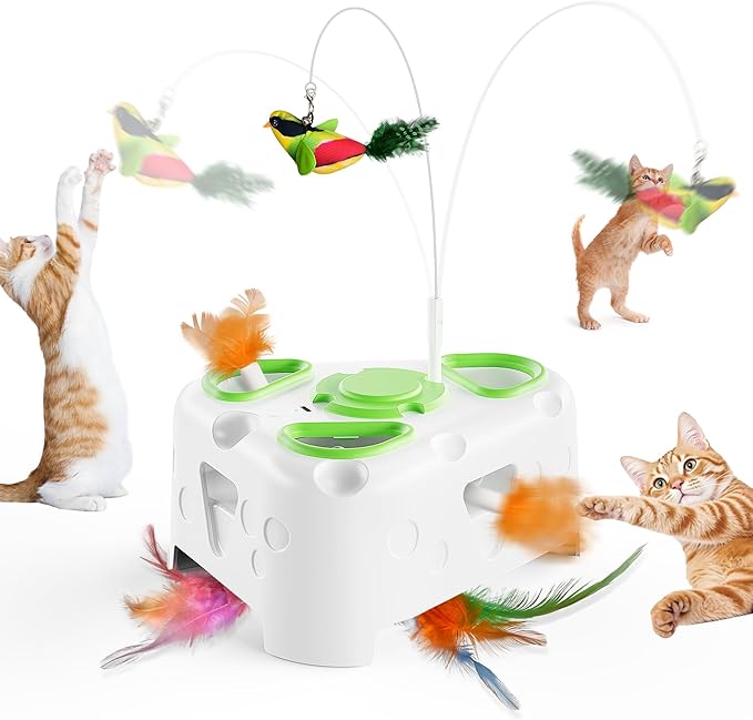 3-in-1 Interactive Cat Toys for Indoor Cats,Automatic Kitten Toy,Flying Bird,6 Holes Mole,Rotating Feather, Rechargeable USB Interactive Cat Feather Toys for Bored Indoor Cats-PawvioPets