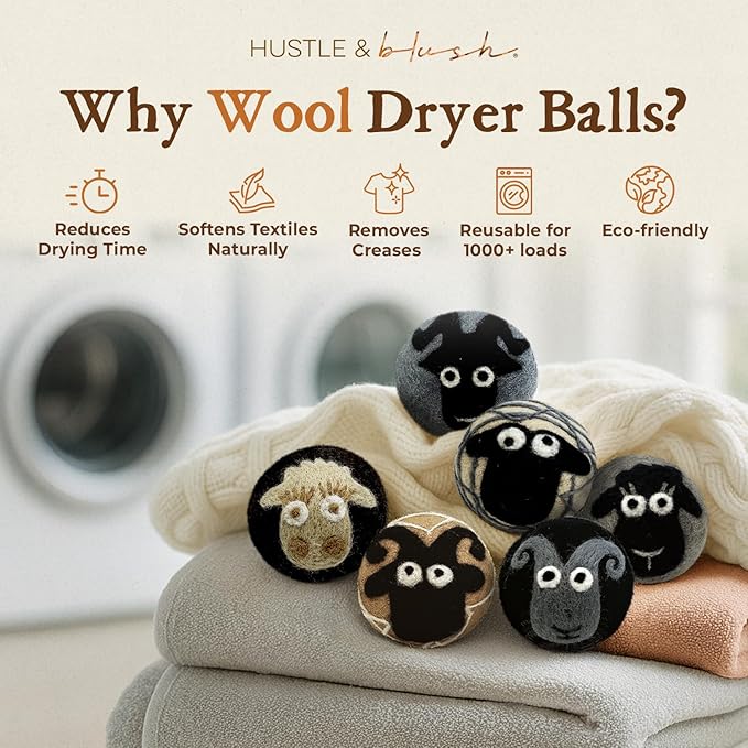 Fluff Ewes Wool Dryer Balls 6 Pack Premium New Zealand Wool Laundry Balls for Dryer, No Static Dryer Balls Laundry Reusable, XL Wool Dryer Balls Cute, Baby Dryer Balls for Dryers - Classic-PawvioPets