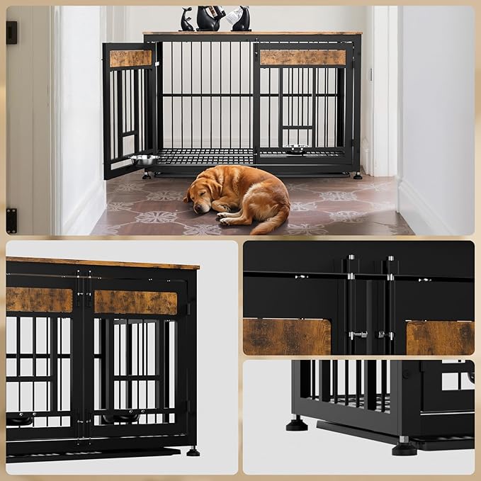 48 Inch Heavy Duty Dog Crate Furniture for Large Dogs, Decorative Pet House End Table, Extra Large Wooden Cage Kennel Furniture Indoor-PawvioPets
