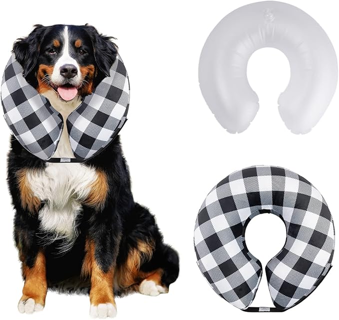 CuteBone Inflatable Dog Cone with Removable Soft Fleece Covers for Small/Medium/Large Dogs and Cats Neck Donut Collar After Surgery GWB03L-PawvioPets