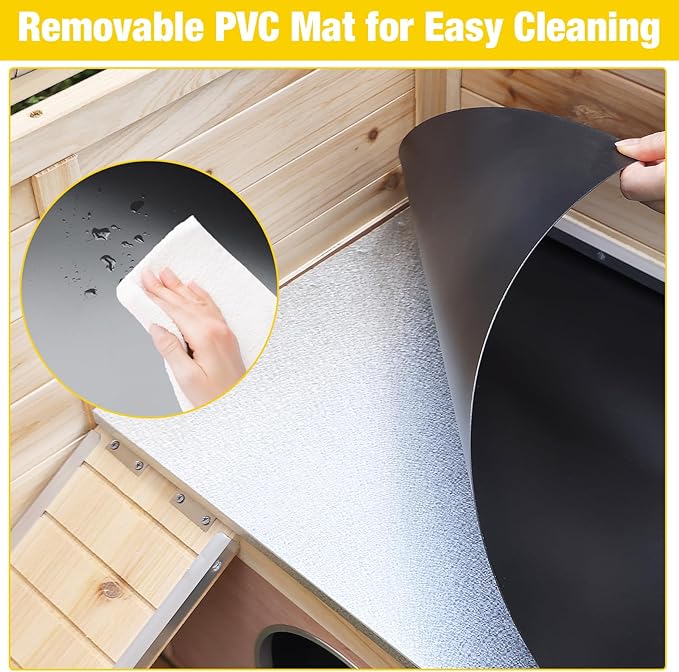 AIVITUVIN Wooden Guinea Pig Cage Indoor with Cooling Plate and Anti-Chewing Edges Two-Story Rabbit Hutch Pull Out Tray Outdoor Rabbit Cage with Raised Stand and Wire Mesh Small Animals Cage (Nature-PawvioPets