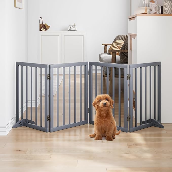 Dog Gates for Doorways 74-Inch Wide Freestanding Pet Gates for Dogs 24-inch Tall Dog Gates Indoor Stair House-PawvioPets