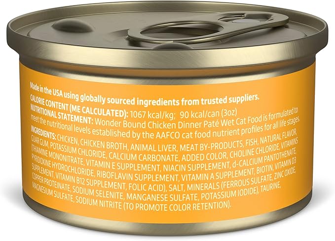 Amazon Brand - Wonder Bound Wet Cat Food, Paté, No Added Grain, 3 oz cans, Pack of 24 (Chicken)-PawvioPets