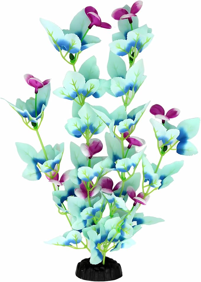 16 Inch Aquarium Fish Tank Plant Betta Fish Tank Decor,2 Pack Silk Aquarium Plants for Aquarium Decoration (White-Blue)-PawvioPets