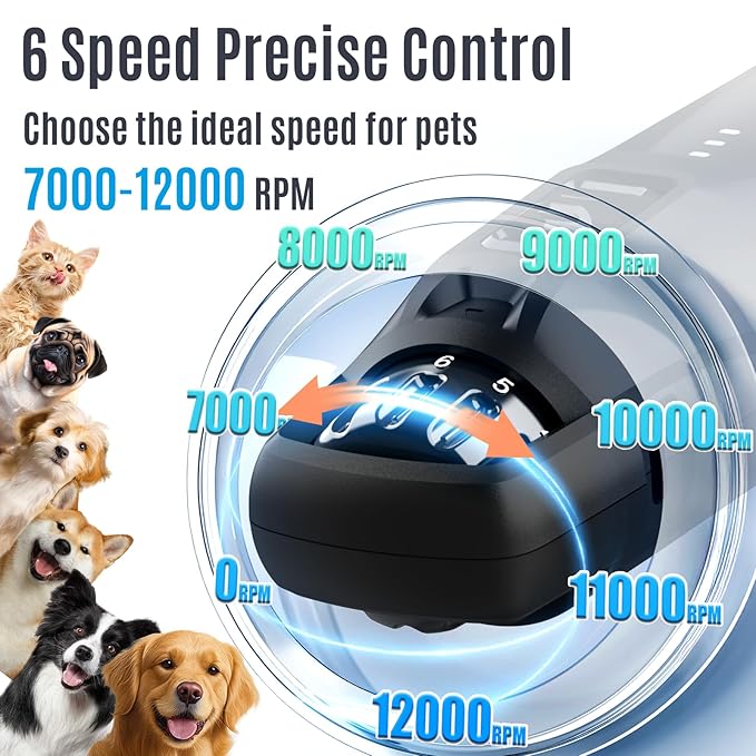 Casfuy New 6-Speed Dog Nail Grinder - 50% More Power Dog Nail Trimmers with 2 LED Lights Quiet 7h Running Time Electric Pet Nail Grinder File Toenail Grinder for Large Medium Small Dogs & Cats (Black)-PawvioPets