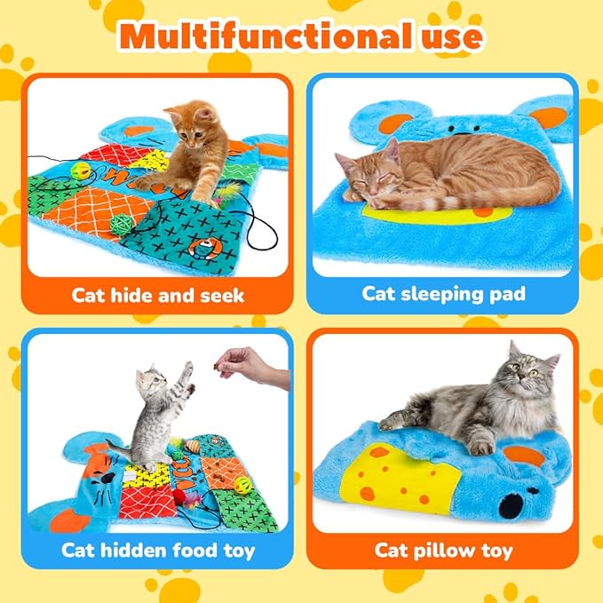 AWOOF Cat Mat, Cute Soft Catnip Mat, Cat Activity Mat Machine Washable Catnip Toys Interactive Cat Toys for Indoor Cats (Mouse Shape)-PawvioPets