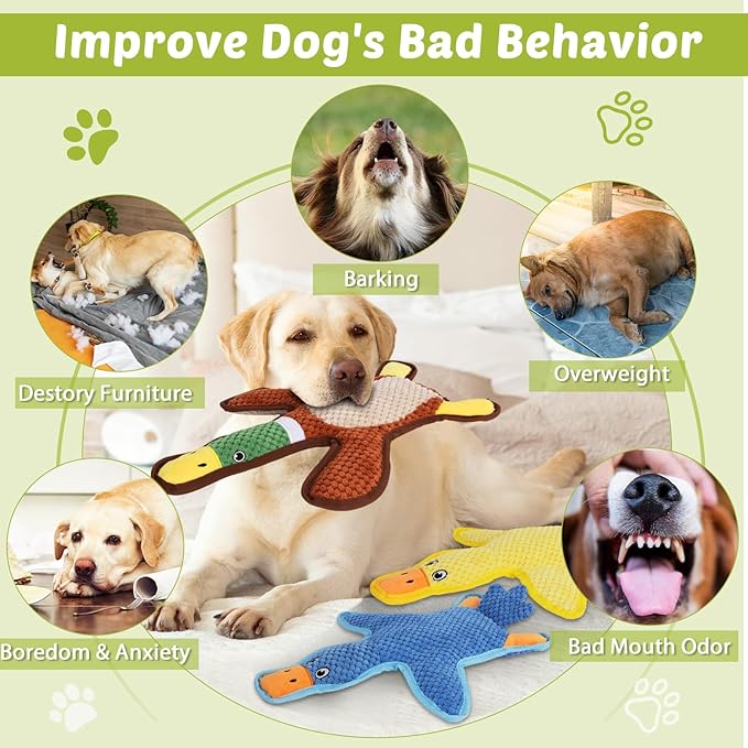 Dog Toys 3-Pack Cute Duck Shapes Puppy Toys No-Stuffing Squeaky and Crinkle Interactive Dog Chew Toy for Small to Large Breeds-PawvioPets