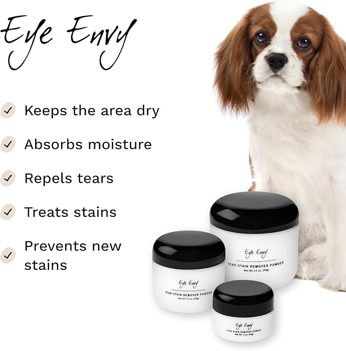 Eye Envy Tear Stain Remover Powder for Dogs and Cats. 100% Natural, Safe. Apply Around Eyes. Absorbs and Repels Tears. Keeps Area Dry. Treats The Cause of Staining. Made in The USA (1.4 oz)-PawvioPets