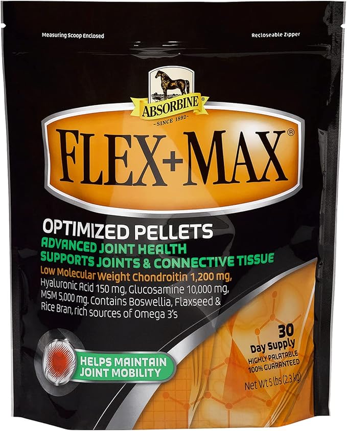 Absorbine Flex+Max Horse Joint Supplement Pellets, Highly Palatable, Comprehensive Equine Formula with Glucosamine, MSM, Chondroitin & Flaxseed, 5lb Bag / 30 Day Supply-PawvioPets