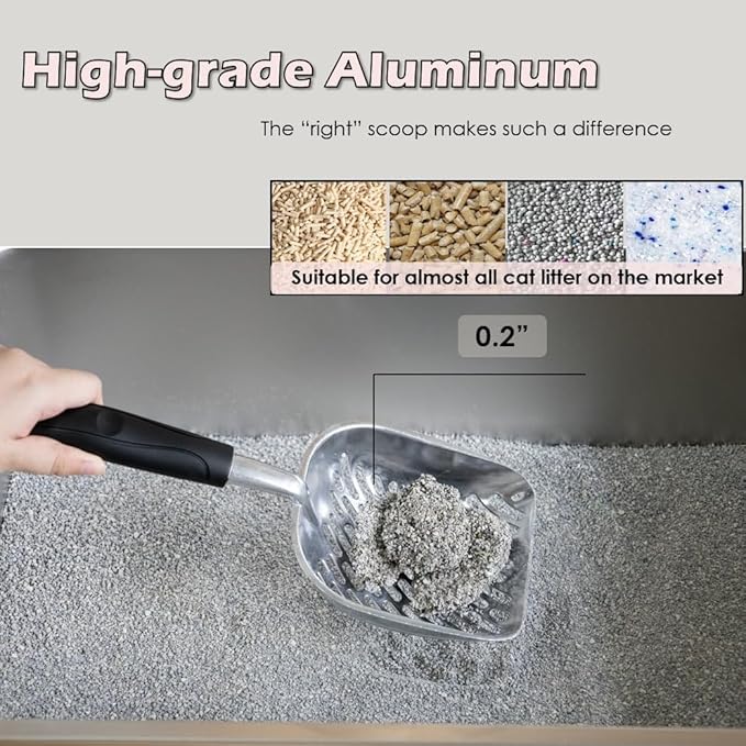 Full Metal Cat Litter Scoop with Holder – Heavy Duty Litter Scooper & Speed Sifter – Aluminum Cat Poop Scooper Captures All Clumps – Washable Stand for Easy Cleaning-PawvioPets