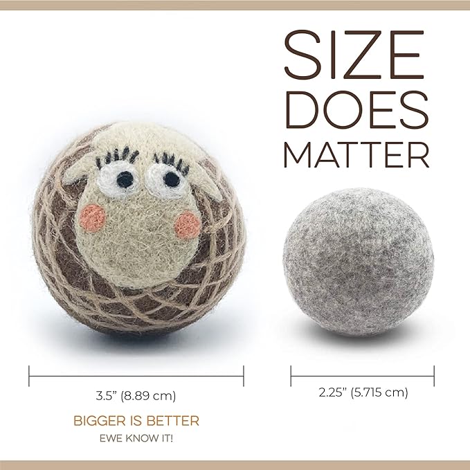 Fluff Ewes Wool Dryer Balls 3 Pack Premium New Zealand Wool Laundry Balls for Dryer, No Static Dryer Balls Laundry Reusable Cute - XL Wool Dryer Balls Cute, Baby Dryer Balls for Dryers - Darks-PawvioPets