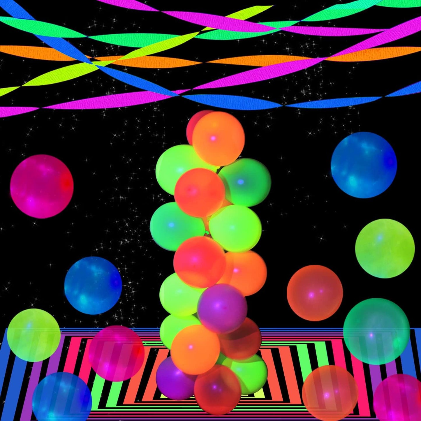 888 Feet Neon Glow Streamer Decorations - UV Reactive Fluorescent Neon Paper Streamers for Glow in The Dark Parties