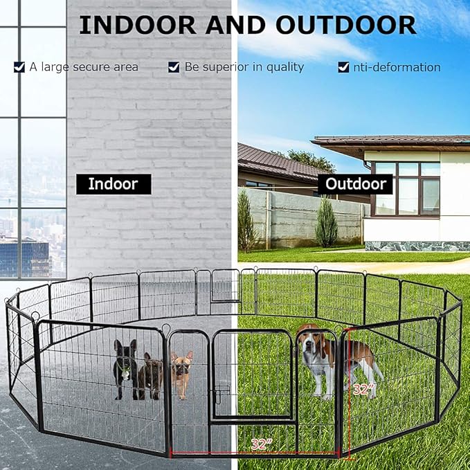 BestPet Dog Playpen Indoor 32 inch 16 Panels Metal Dog Pen Pet Dog Fence Outdoor Exercise Pen with Doors,Pet Puppy Playpen for RV Camping Yard, Black-PawvioPets